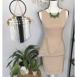 Alice + Olivia tan fitted dress w/side ruffle 2